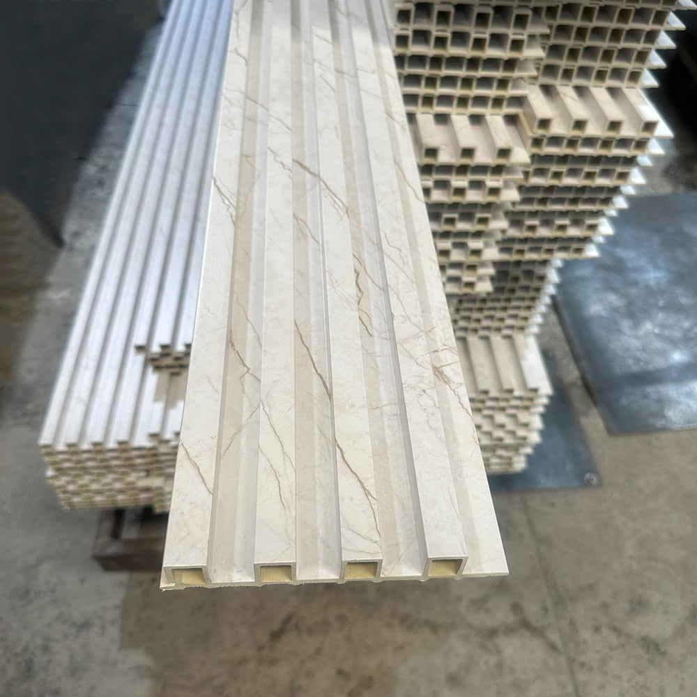 Interior WPC wall panel with a factory wood-grain face