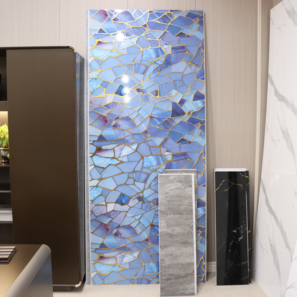 Catalog bathroom application with a blue and gold decorative wall