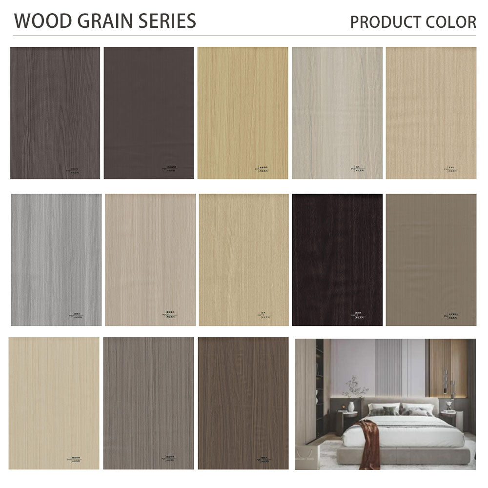 Catalog wood-grain finish chart with multiple colour references